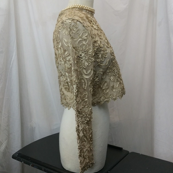 Sharon Batten Top With Ribbon and Netting in Taupe, Size 8 - Picture 4 of 9